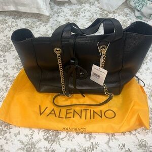 Valentino By Mario Valentino Gold and Black Totes with Structured Design